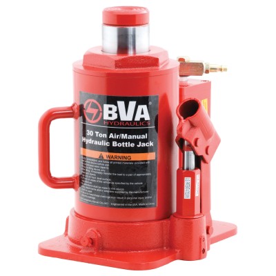 BVA J18302, Air / Manual Operation Bottle Jack, 30 Ton (60,000 Lbs.) Rated Capacity, attached with Quick Connector, patented by-pass mechanism.